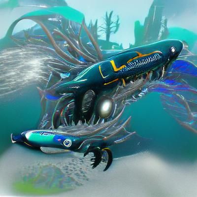 Subnautica Leviathan in Bioluminescent Deep Sea