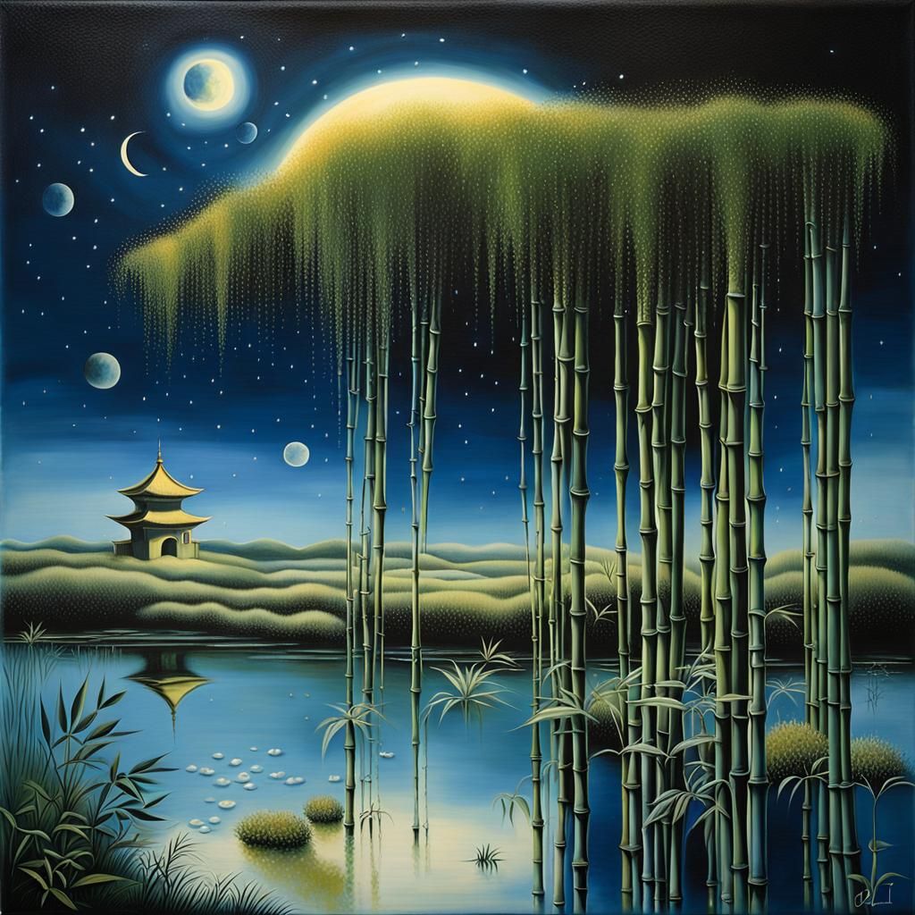 Surreal Moonlit Garden in Melting Oil Paint Style