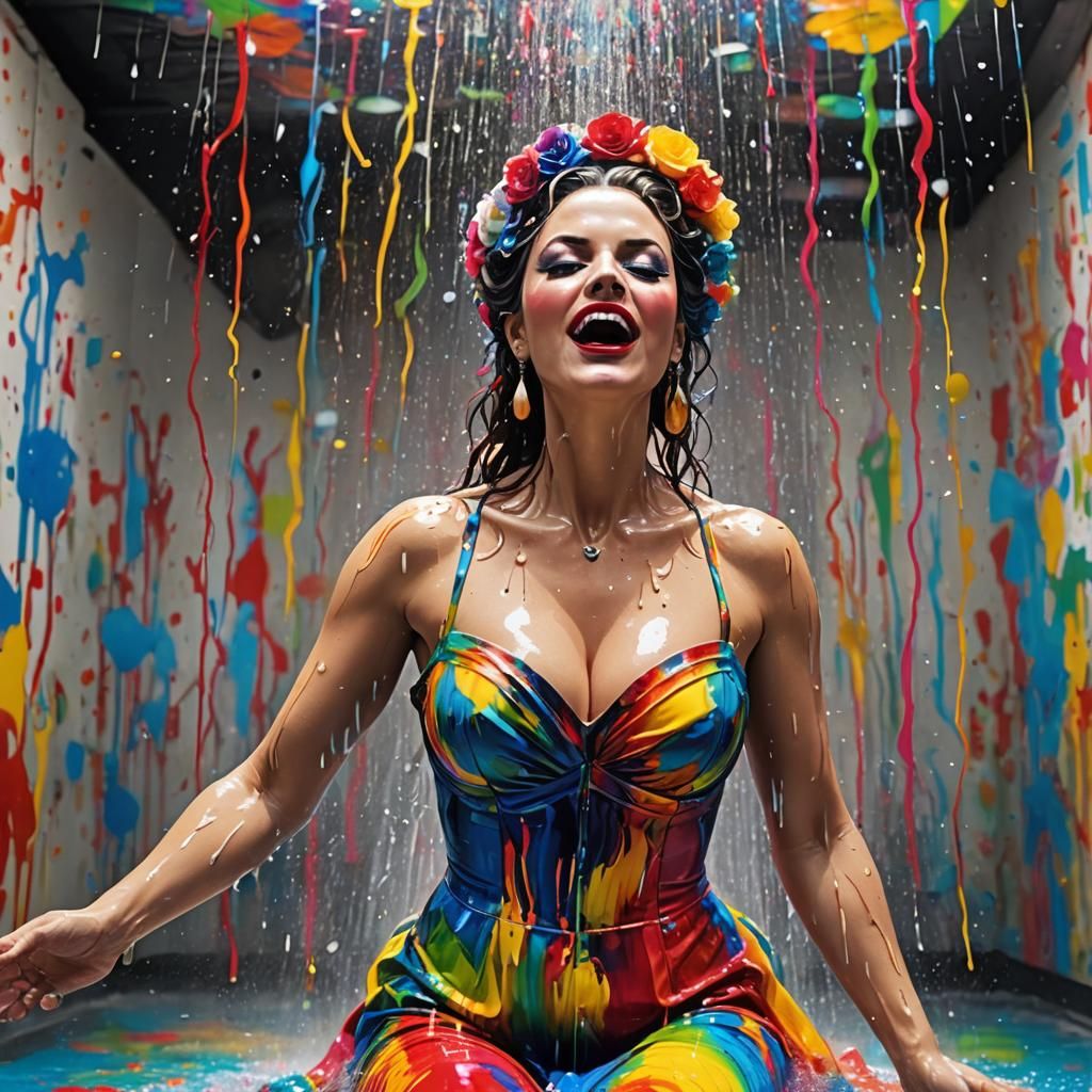 Opera Singer in Colorful Graffiti Shower