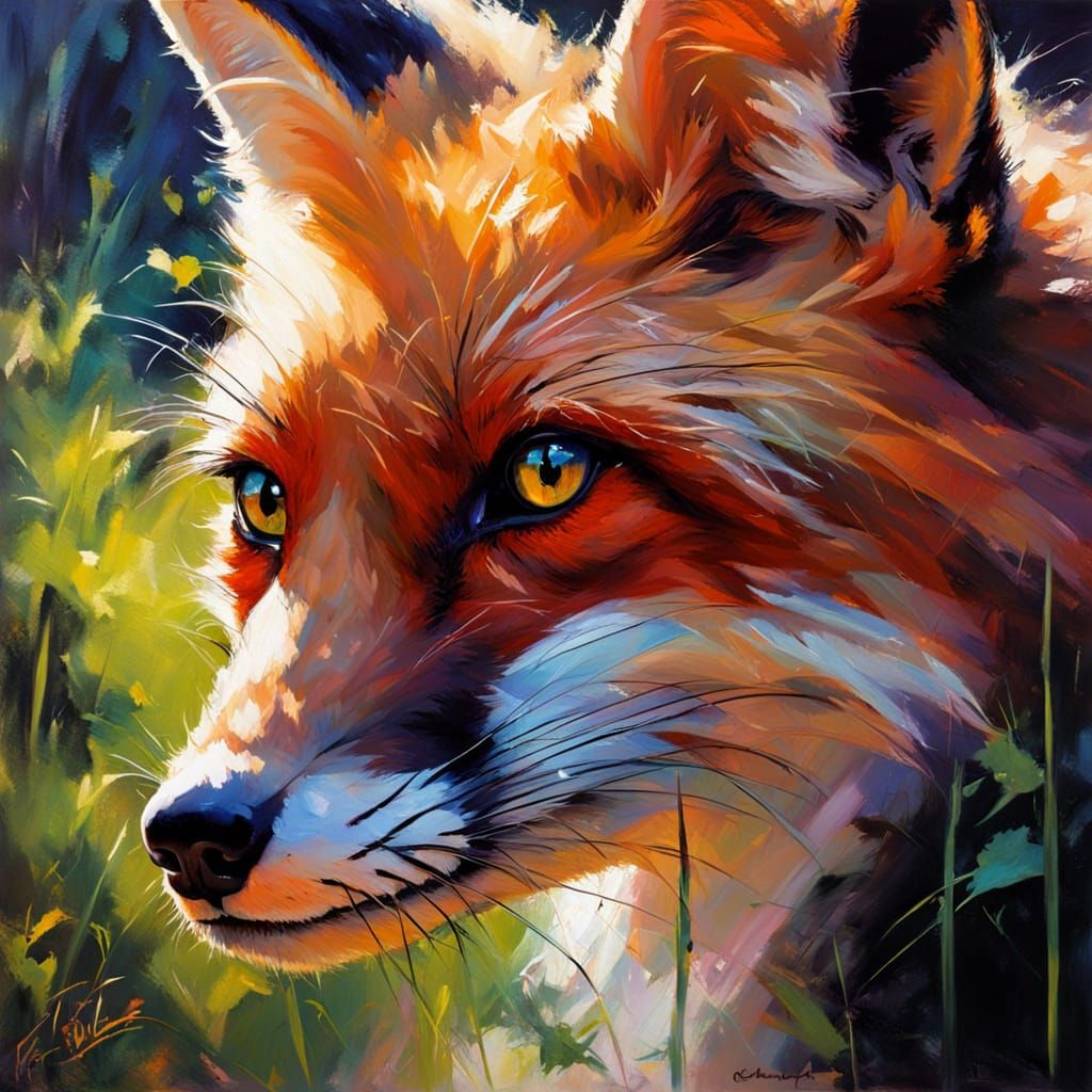 Ethereal Fox Caught in Neon Summer Forest Ambush