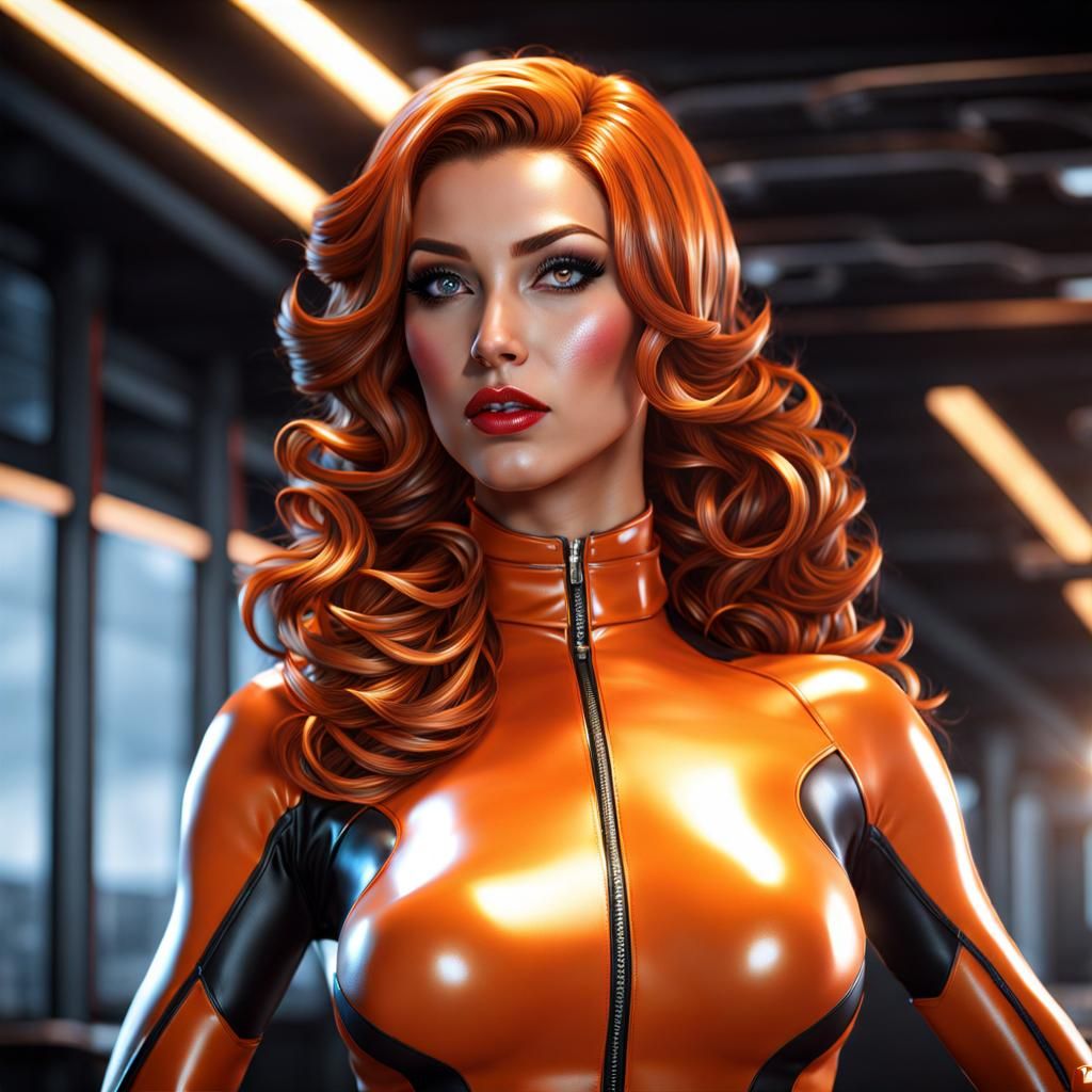 Italian Woman in Orange Latex Costume, Splash Art