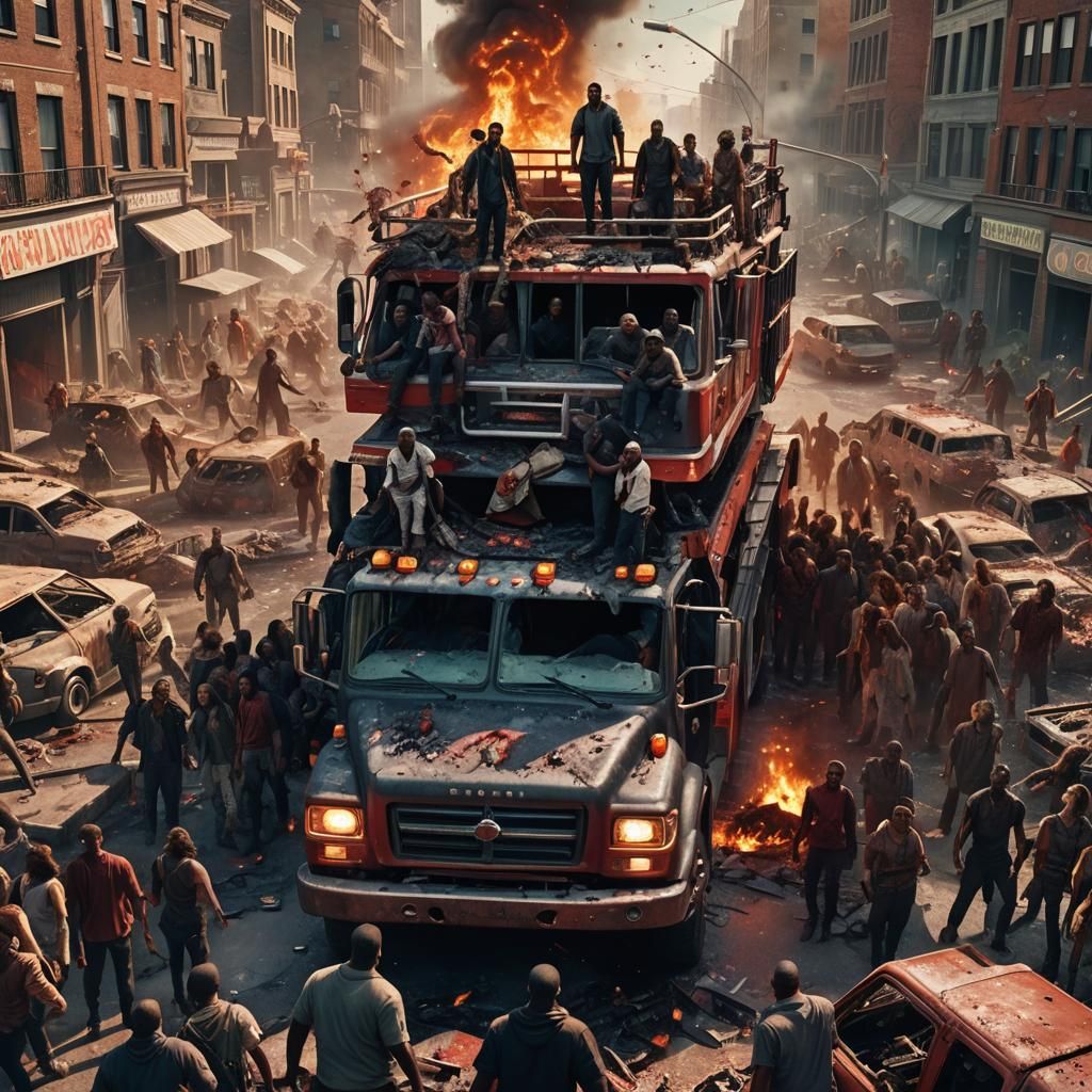 Zombie Apocalypse Survivor on Fire Truck