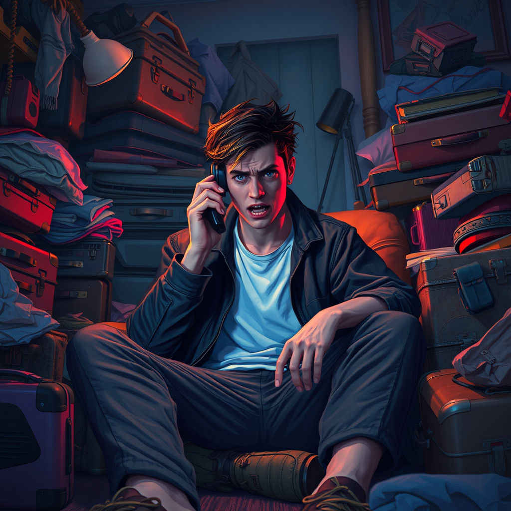 Frustrated Youthful Figure in Surrealist Dreamscape