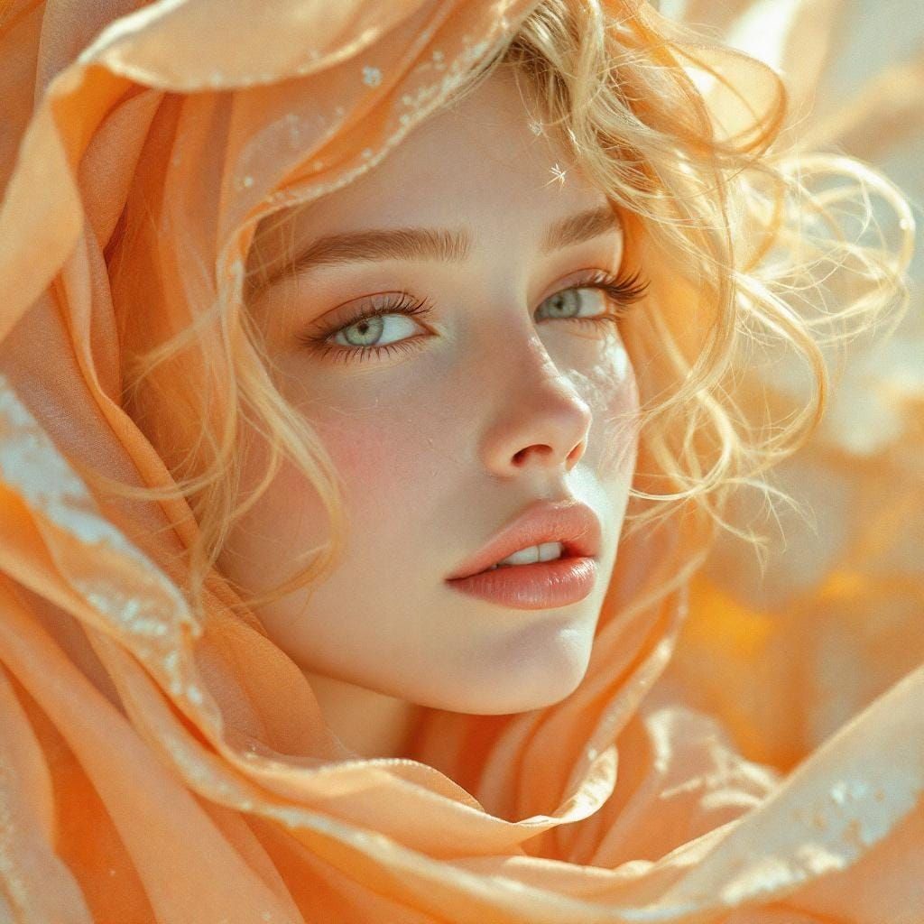 Ethereal Angel Woman in Soft Orange Hues