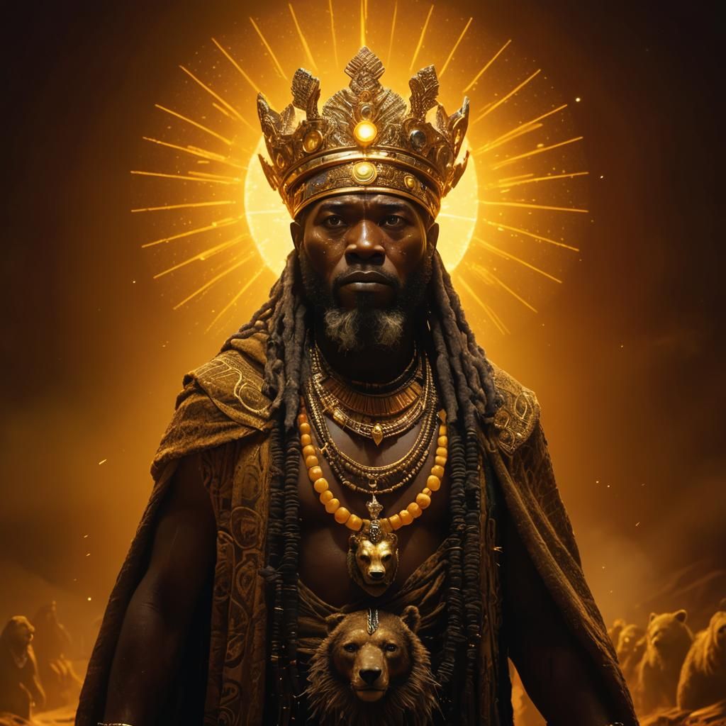 Regal African King in Cosmic Chamber of Light