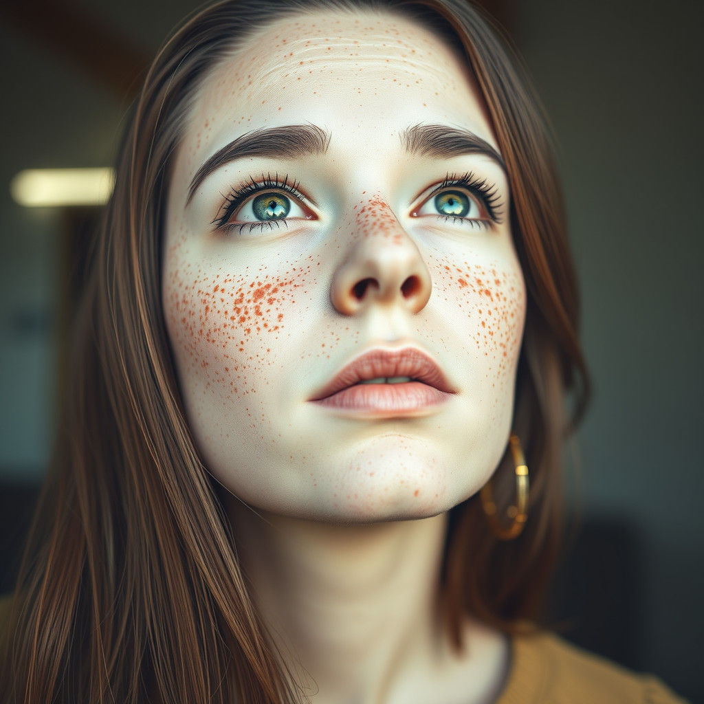 Freckled Woman Portrait with Warmcore Aesthetic