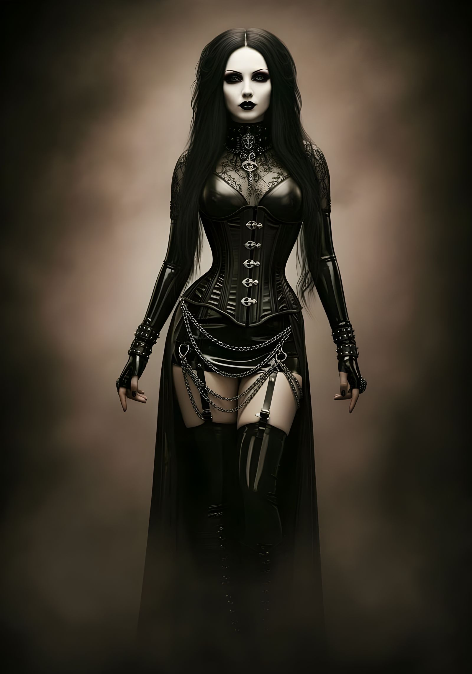 Gothic Figure in Misty Scene with High Contrast