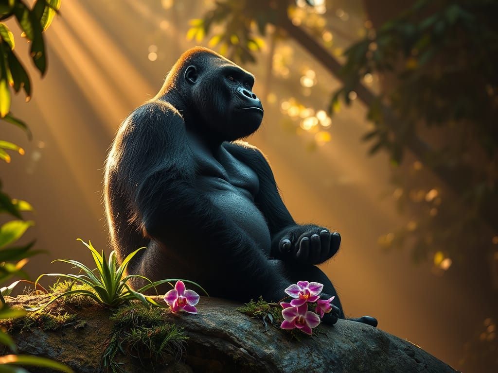 Majestic Silverback Gorilla in Tropical Rainforest