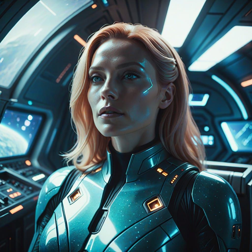 Stunning Pleiadian Woman in Cinematic Spaceship Studio