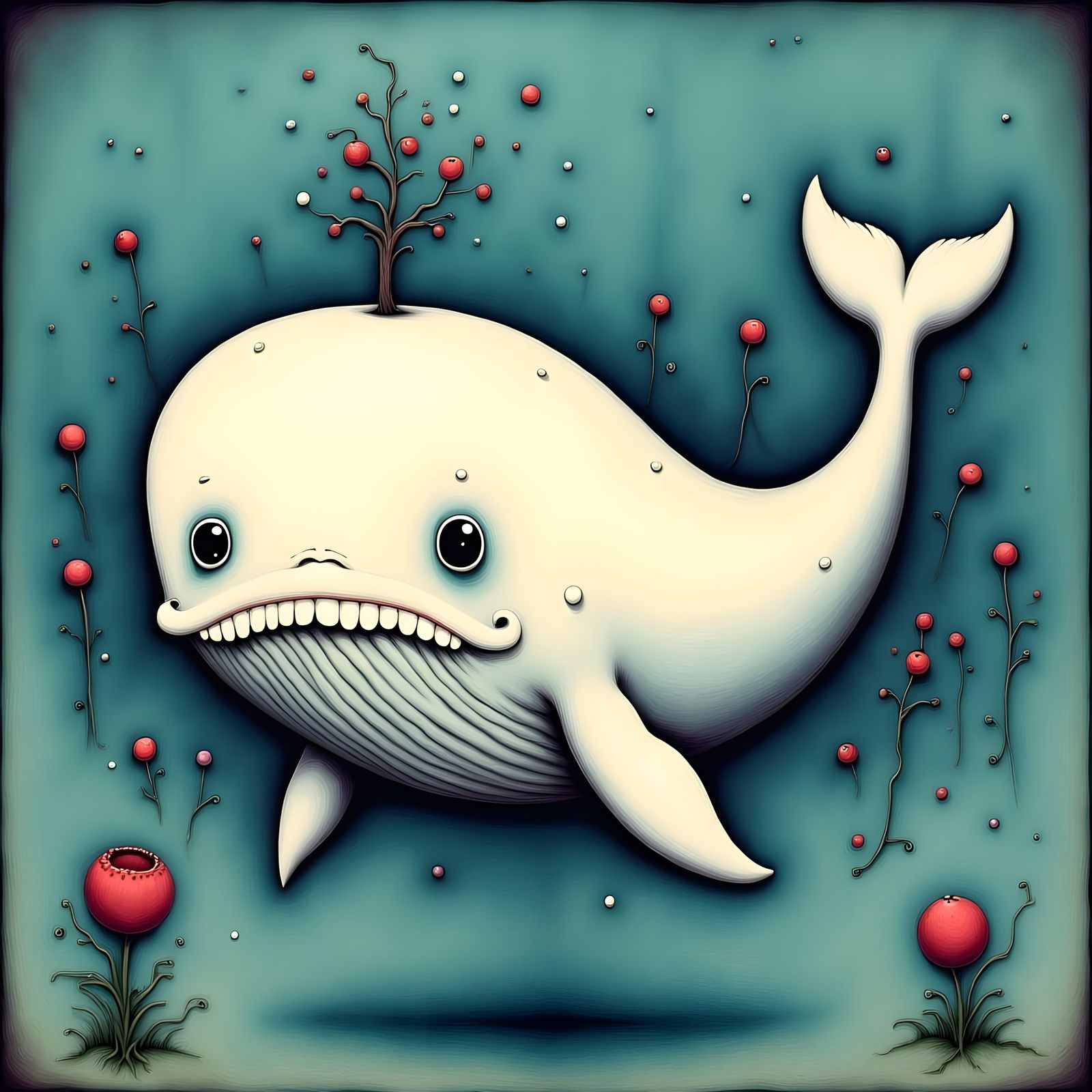 Melancholy Whale in Dark Whimsy Style