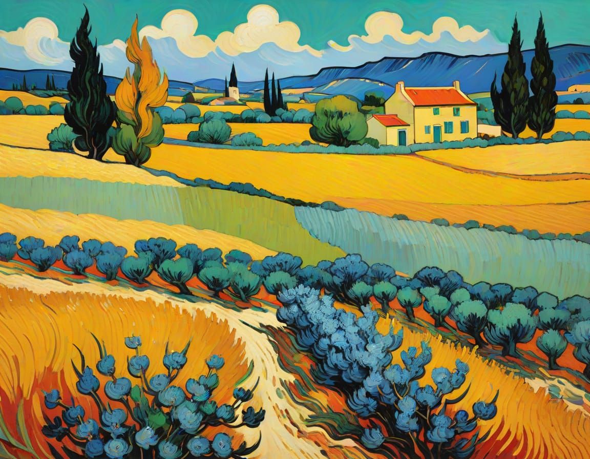 Arles Landscape in Van Gogh Style
