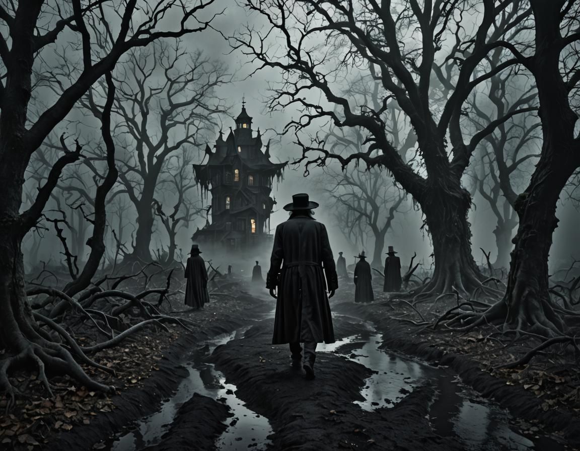 Ethereal Spirit Rising in Dark Tim Burton Style