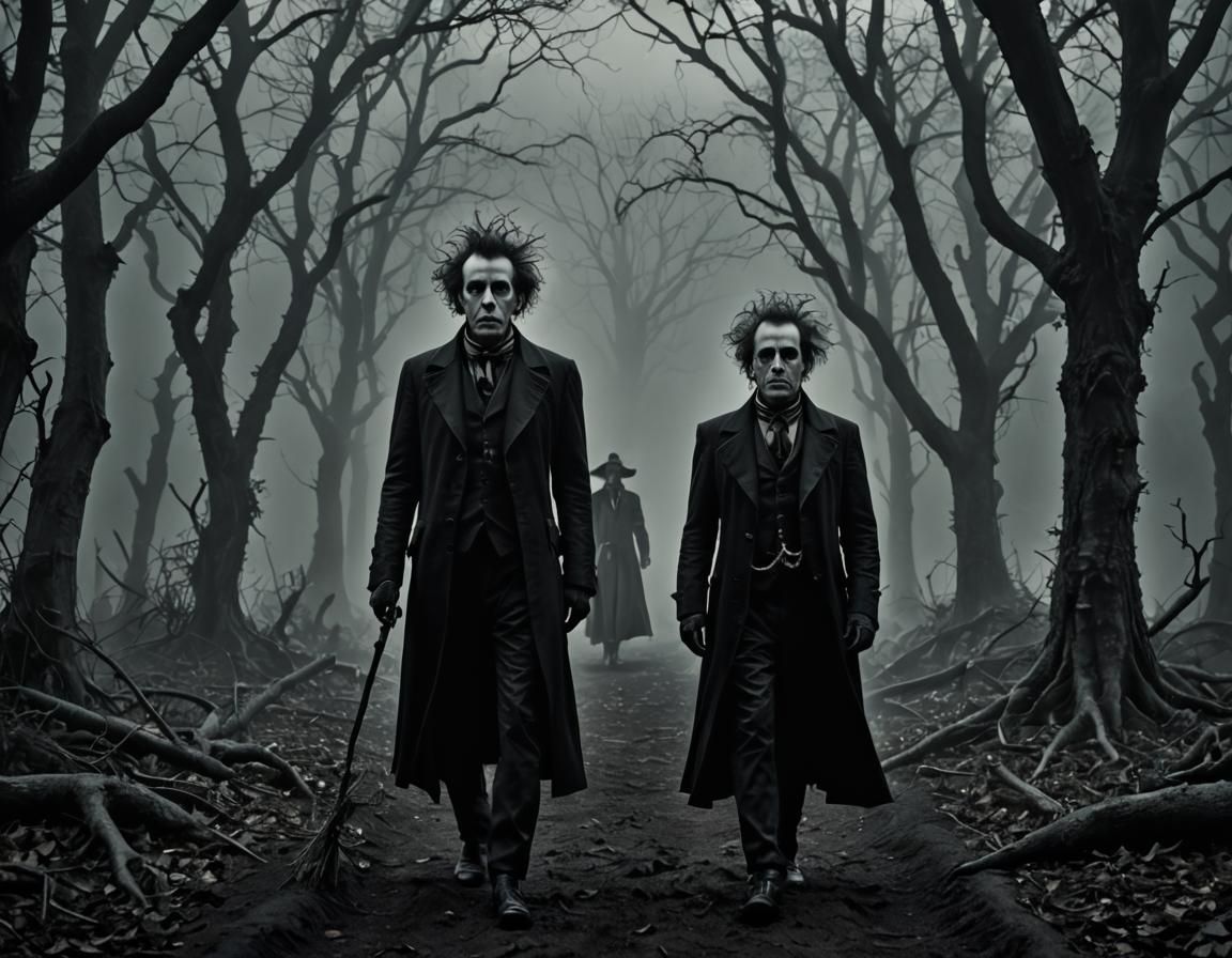 Ethereal Spirit Rising in Haunting Tim Burton Style