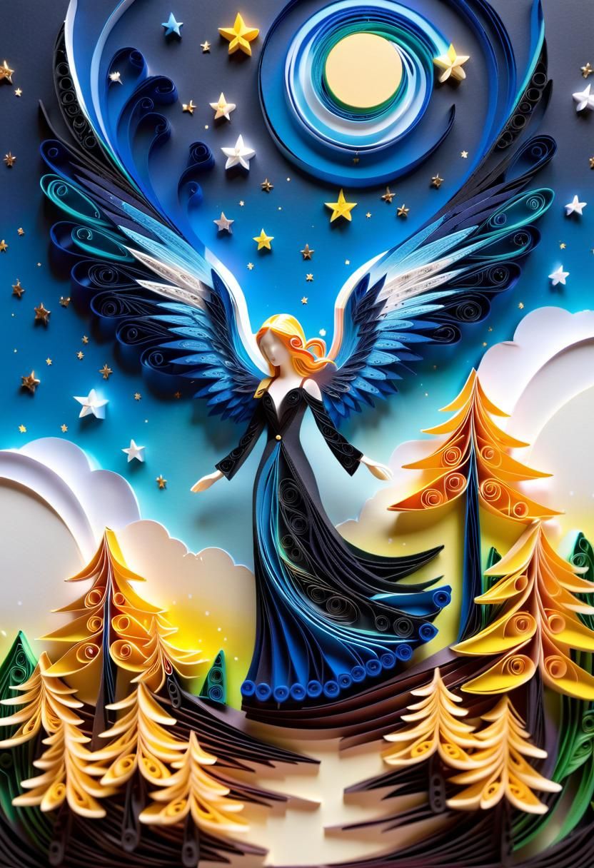 Starry Night: Fallen Angel in Quilling Paper Woods