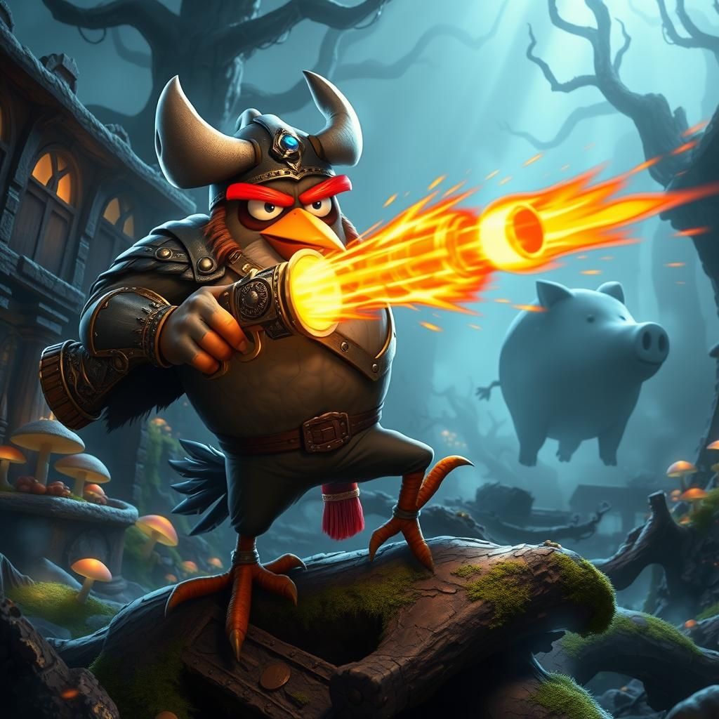 Angry Bird Viking Unleashes Fiery Shotgun Blast