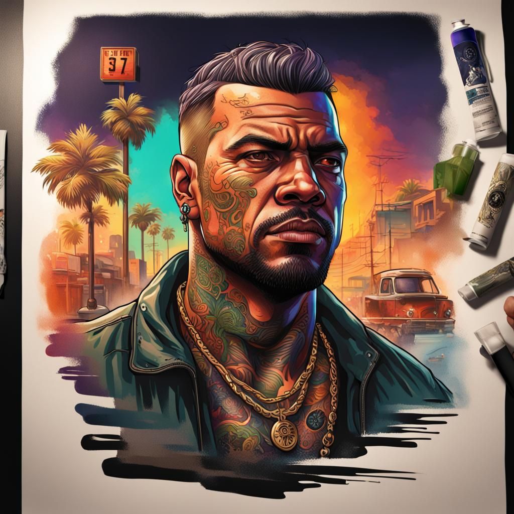 GTA VI Tattoo Concept Art in Hyperrealistic Style