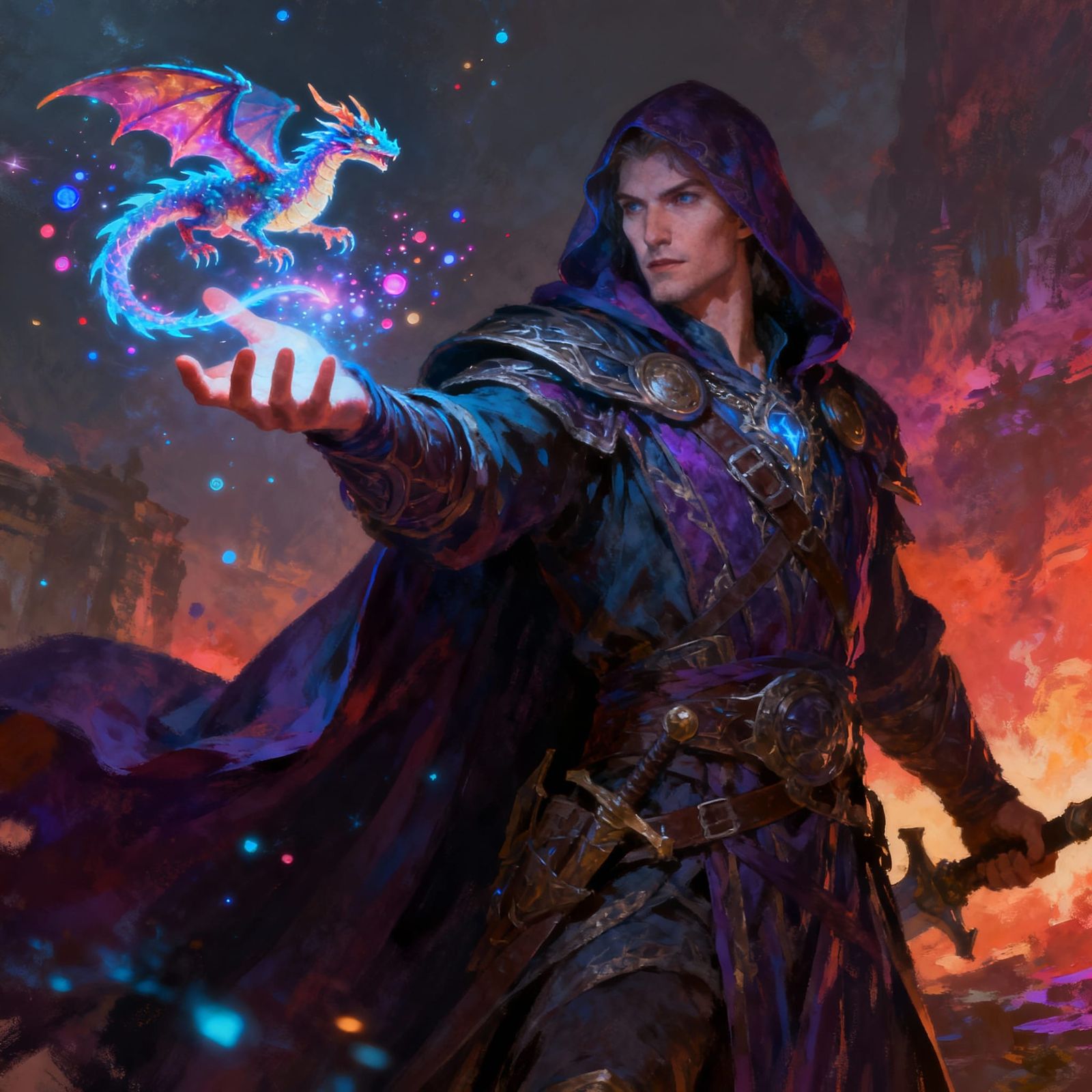 Archmage Summons Mana Dragon in Fantasy Art Style