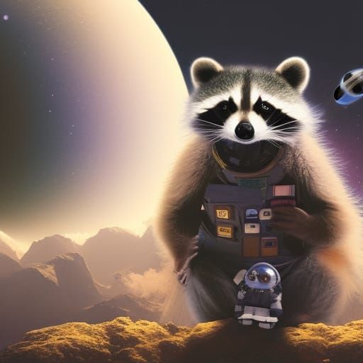 Raccoon Astronaut in Space: Digital Matte Painting