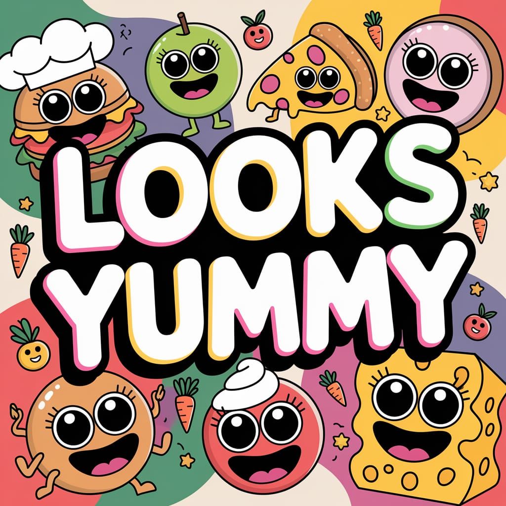 Playful 3D Doodle Art with "LOOKS YUMMY" Text