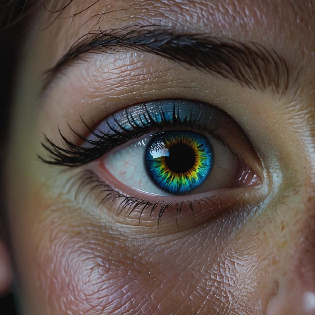 Bioluminescent Rainbow Iris Macro in Cinematic Style