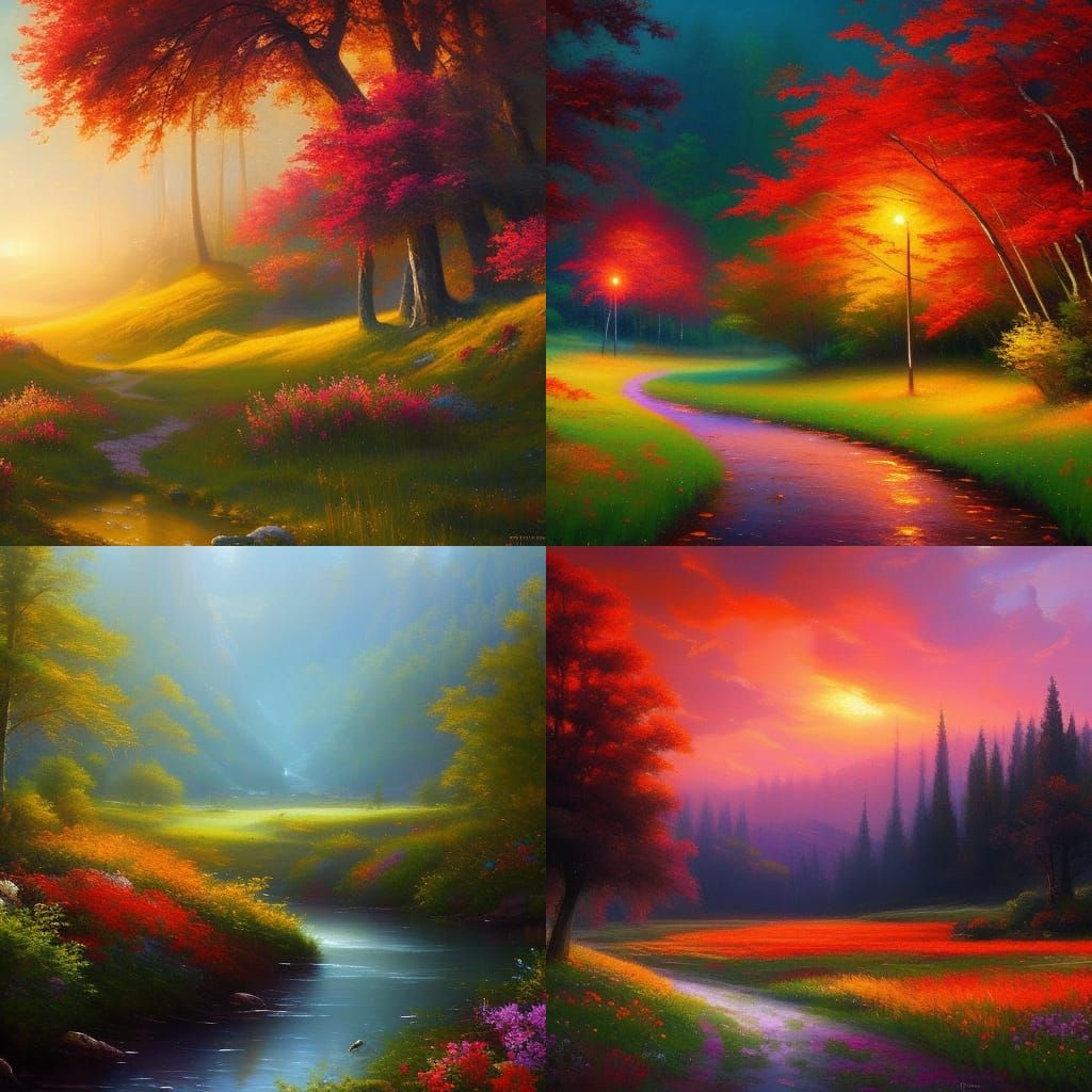 Epic Gouache Fantasy Landscape Oil Painting