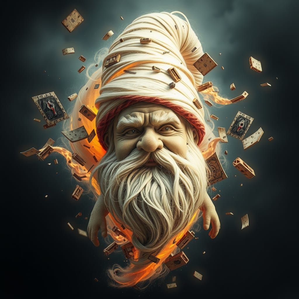 Hyper-Realistic Tornado Gnome with Glowing Eyes