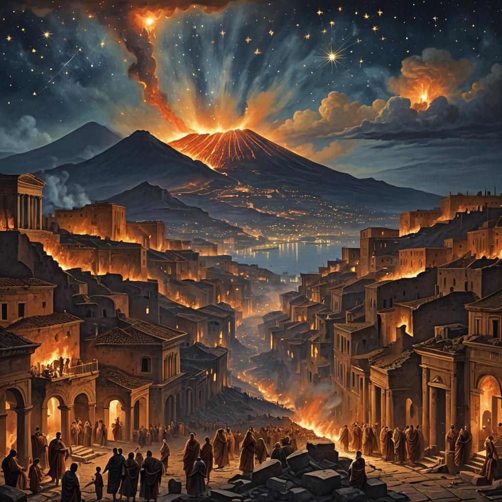 Vesuvius Eruption Over Pompeii in Cinematic Style