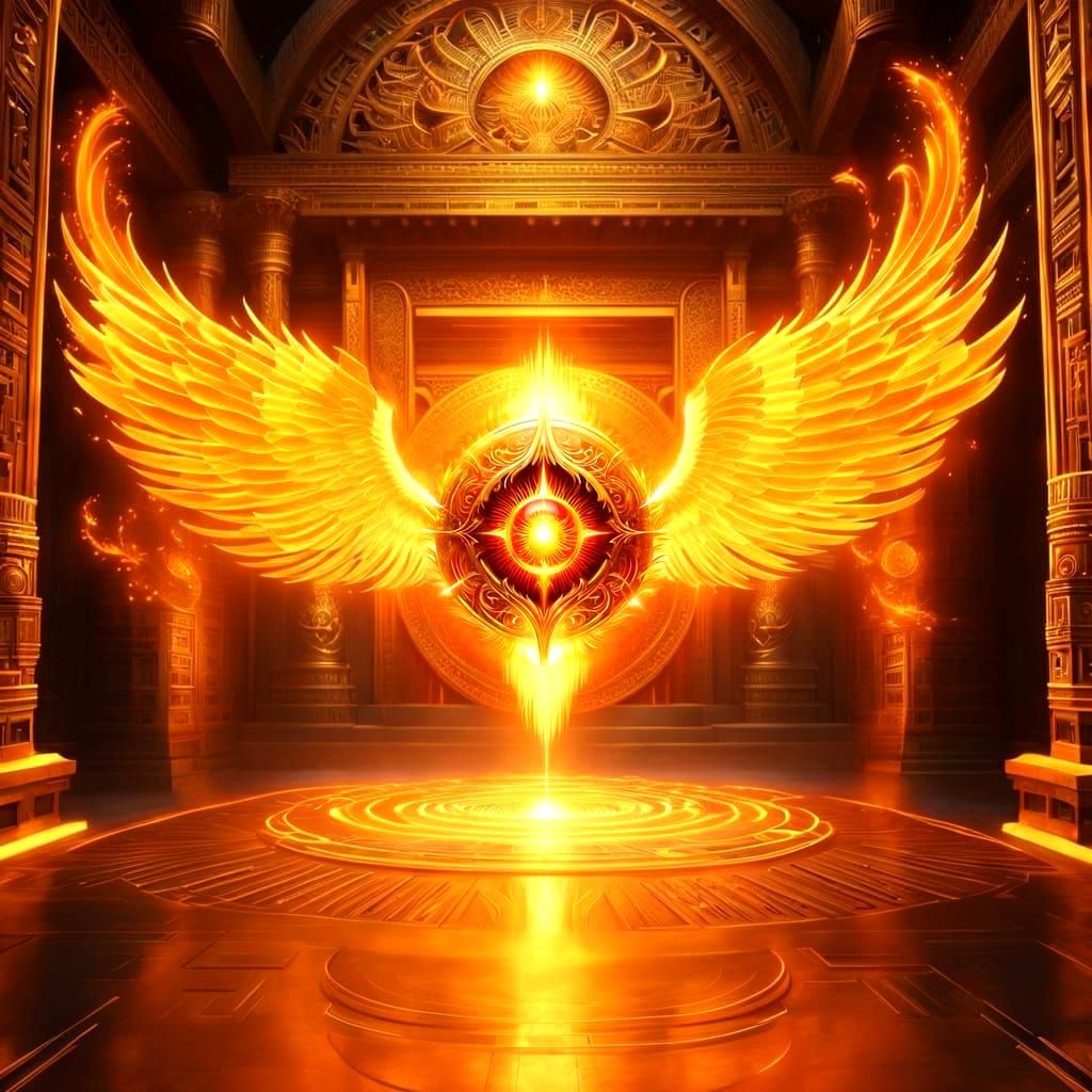 Mystical Phoenix Temple with Golden Flames