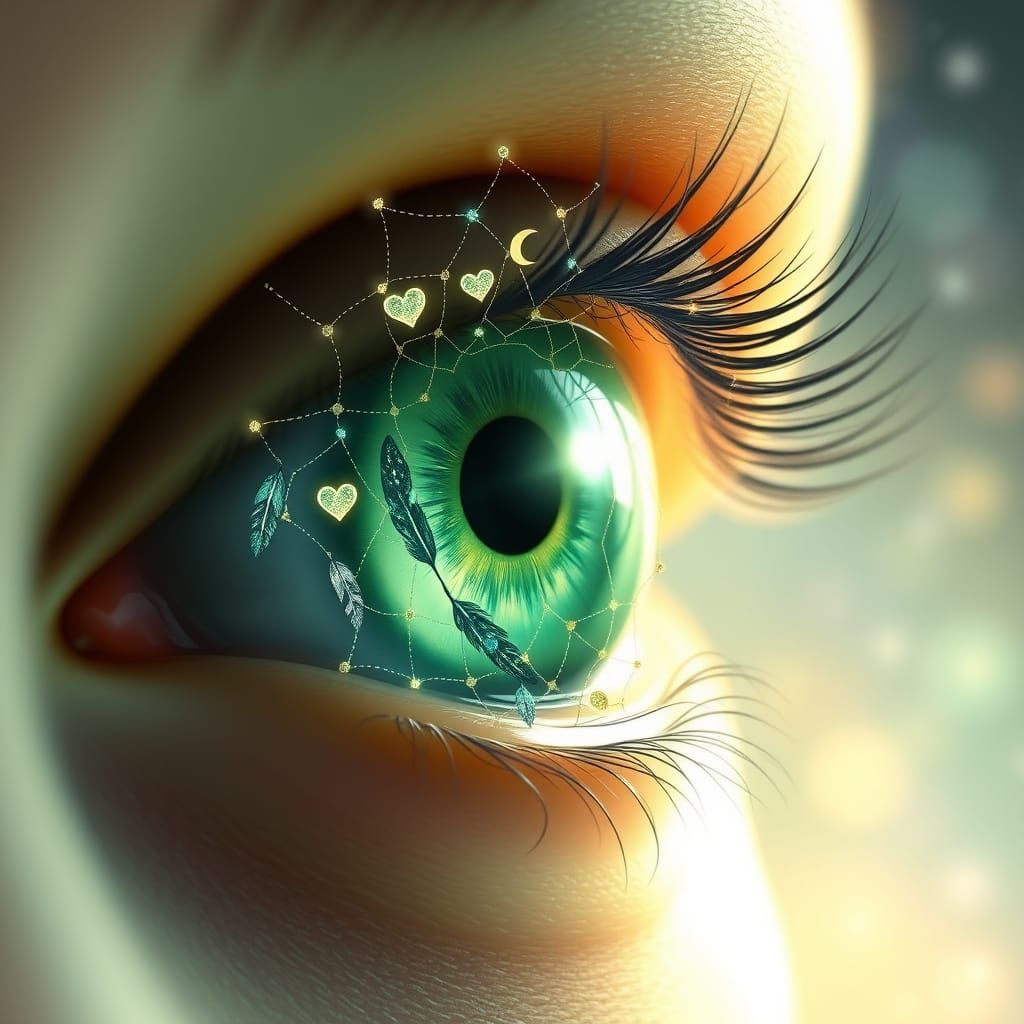 Surreal Green Eye with Dreamcatcher Iris in Luminous Colors