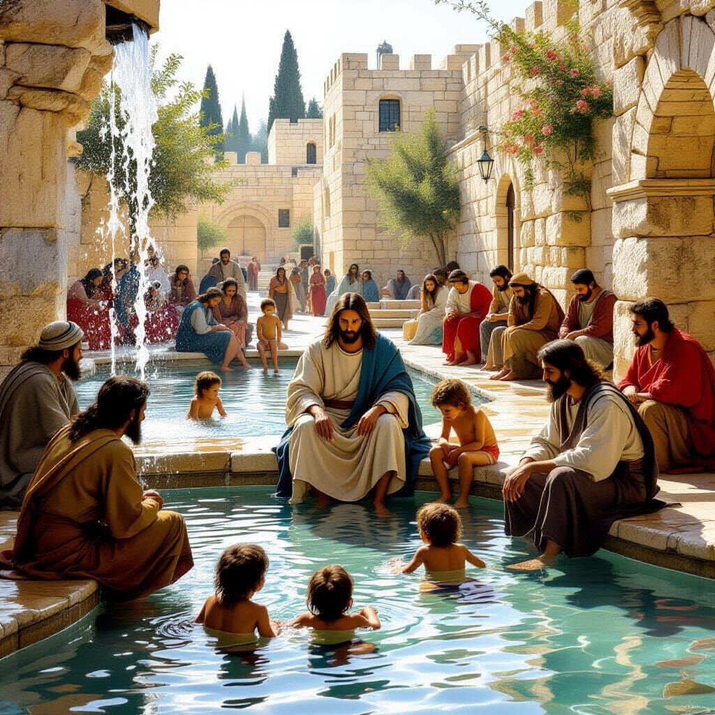 Jesus Teaching Disciples in Jerusalem: Caravaggio Style