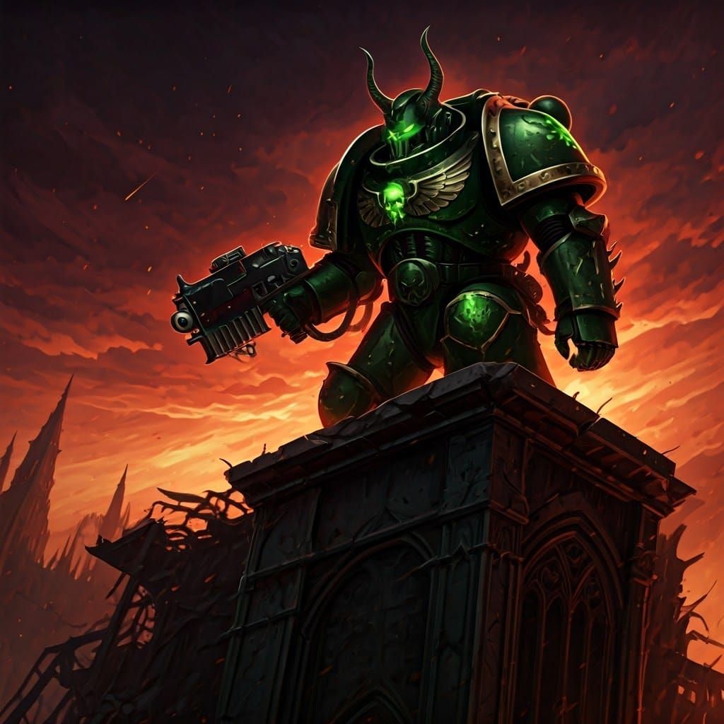 Green Goblin Chaos Marine in Gothic Sci-Fi