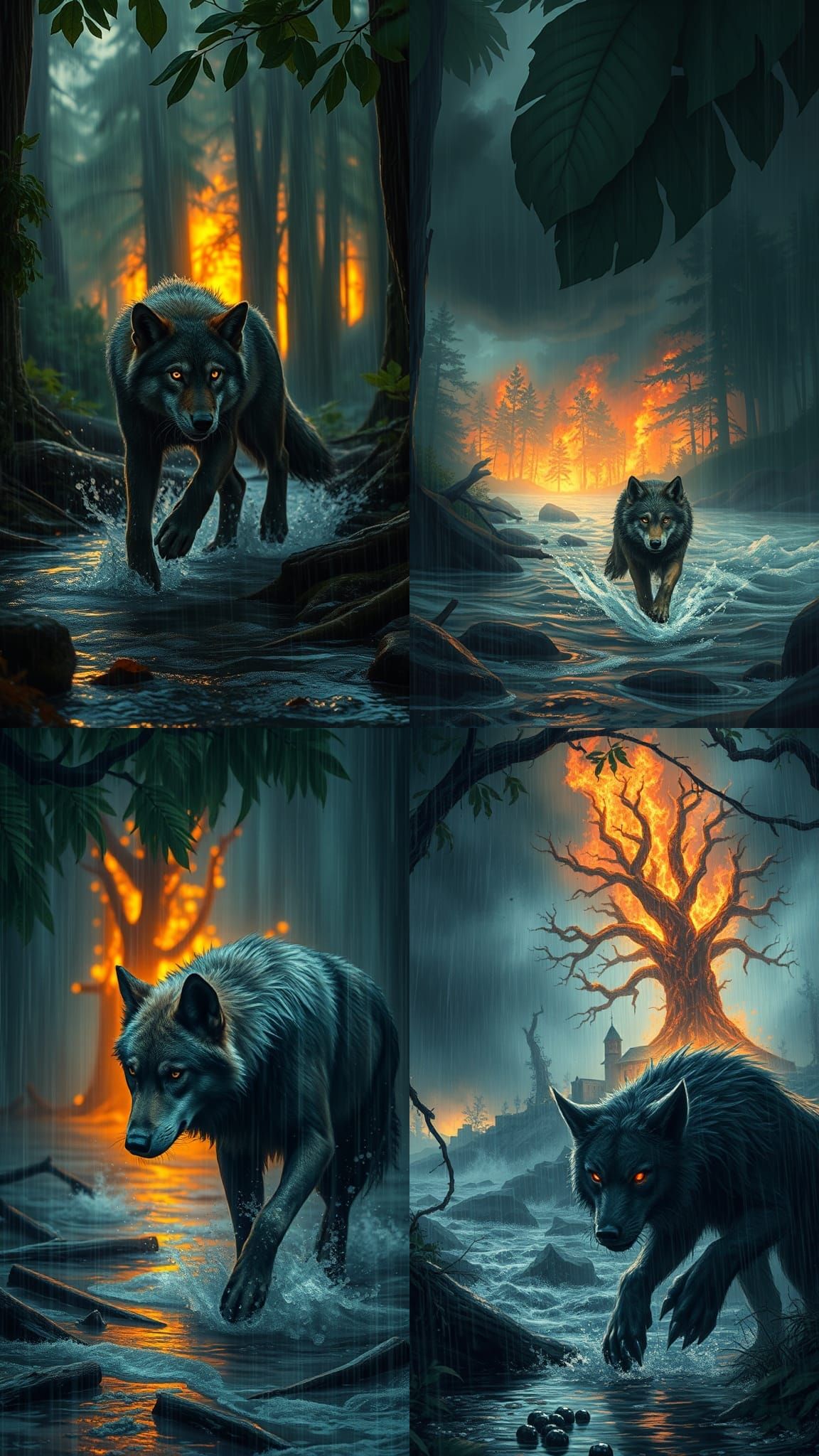 Animal's Escape: Forest Fire in Soaking Rain