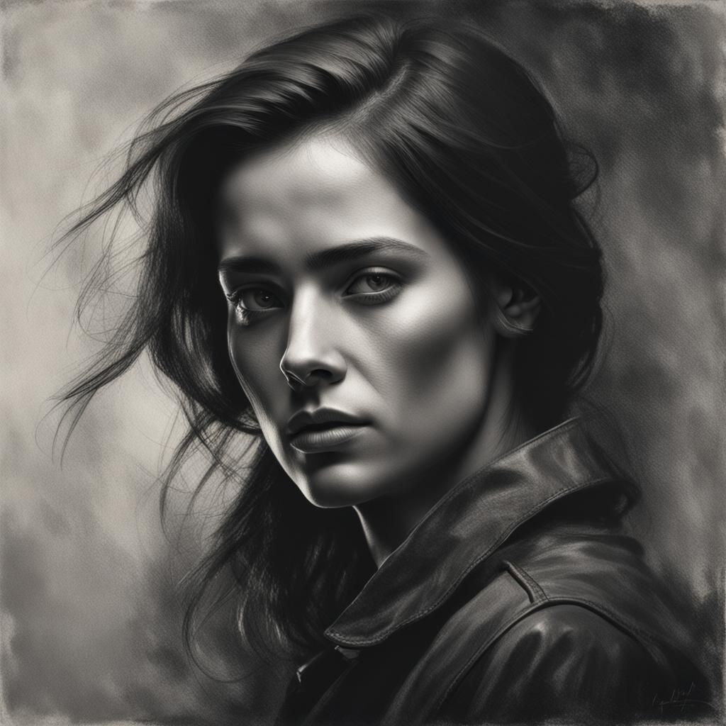 Monochrome Portrait of Brunette Woman, Tone Study