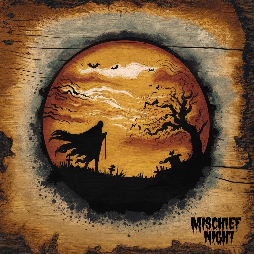 Minimalist Halloween Sunset Tempera on Wood