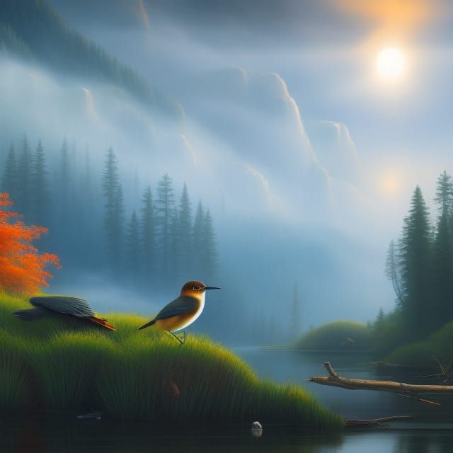 Birds in Nature: A Realistic Digital Painting