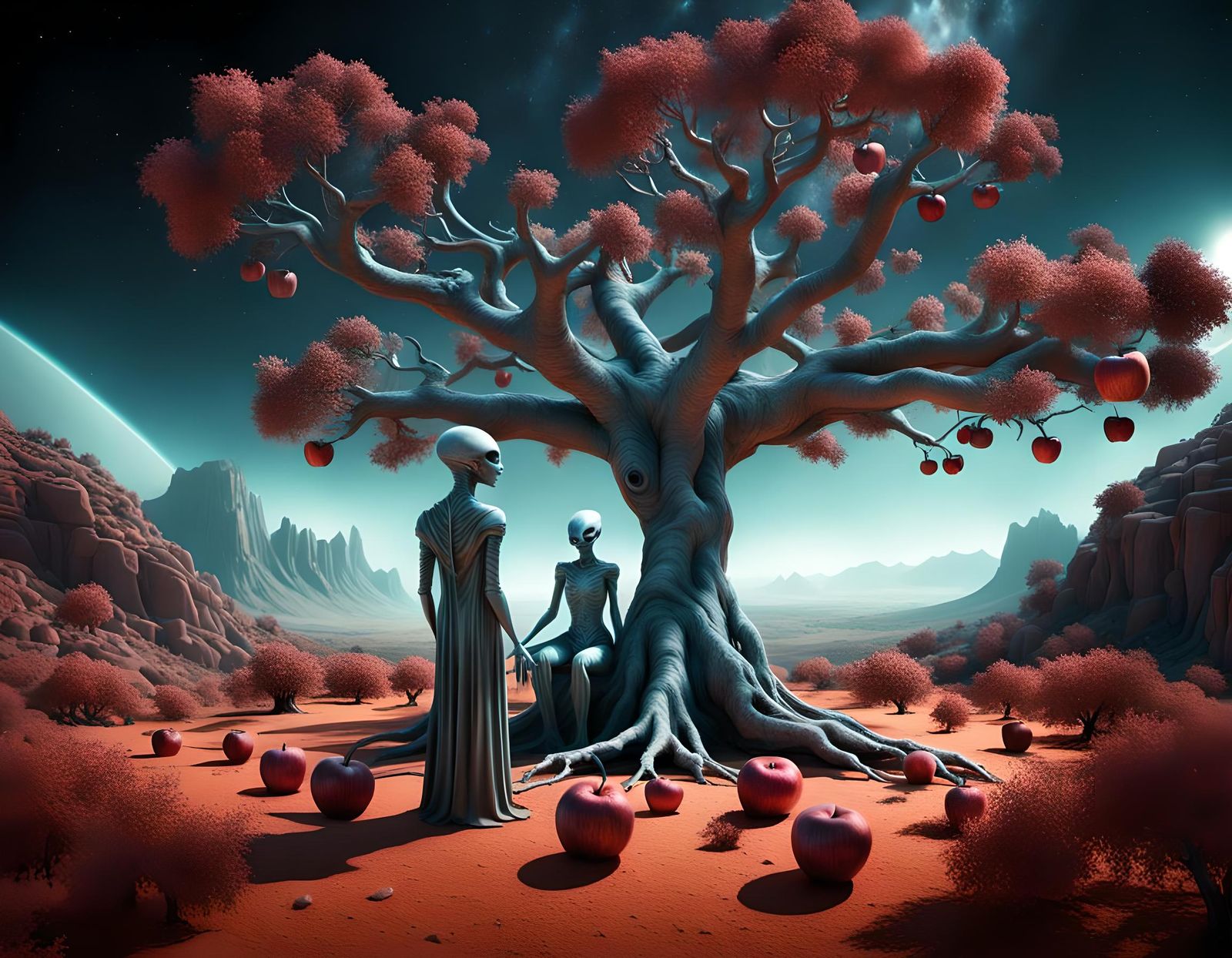 Alien Adam and Eve in a Turquoise Desert