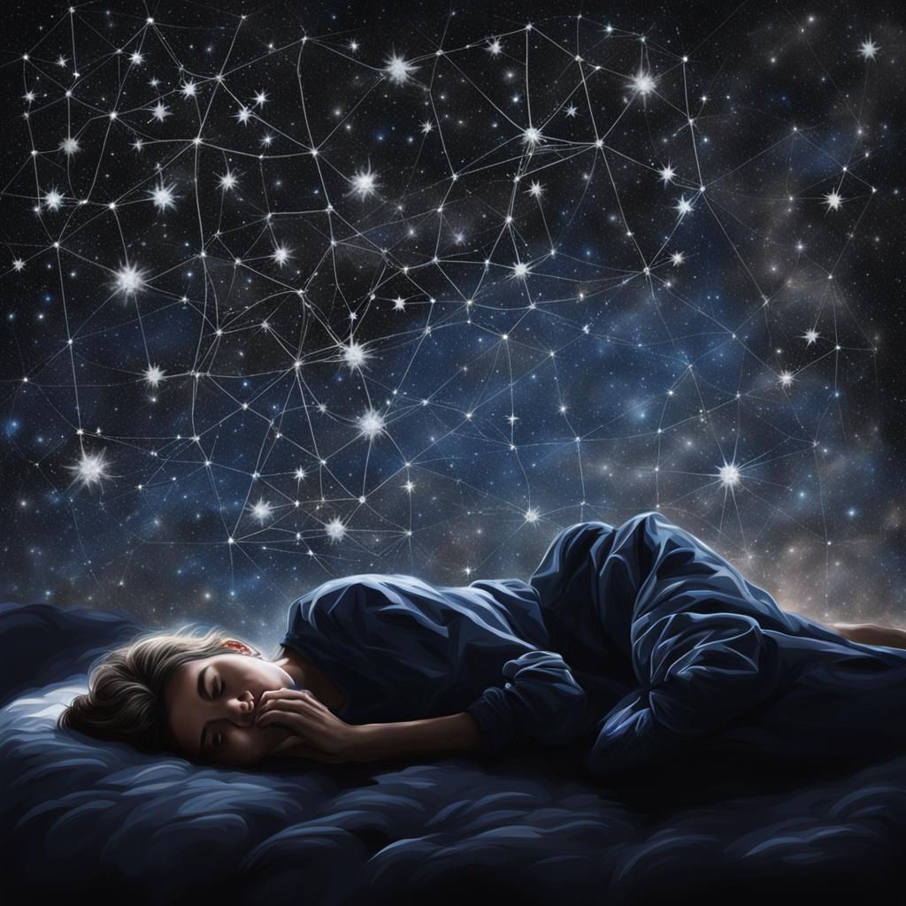 Woman Sleeping Under Orion Constellation in Silver Shadows