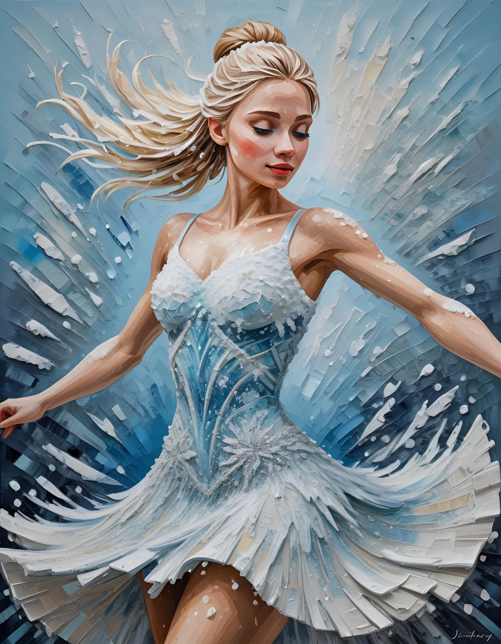 Ice Princess Dancer in Impasto Oil Painting