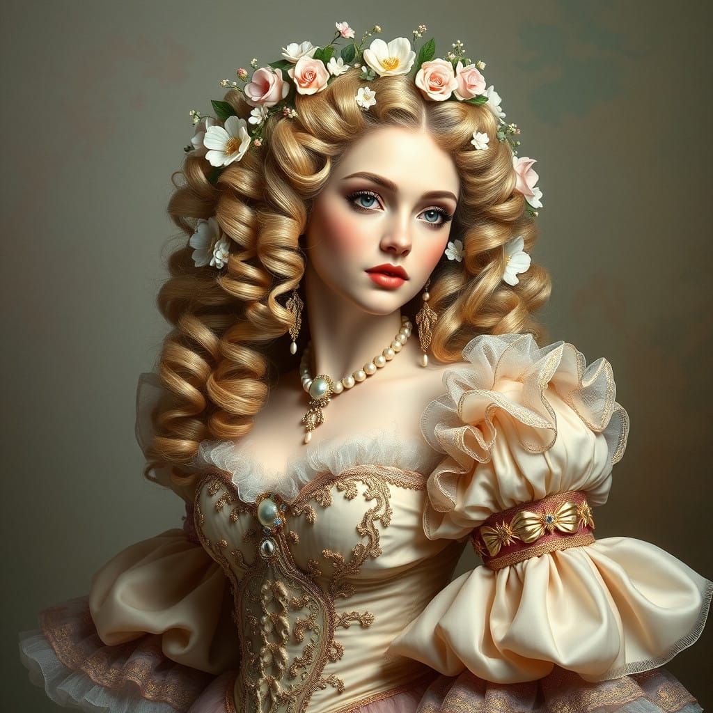 Rococo Maiden in Elegant 18th-Century Portrait