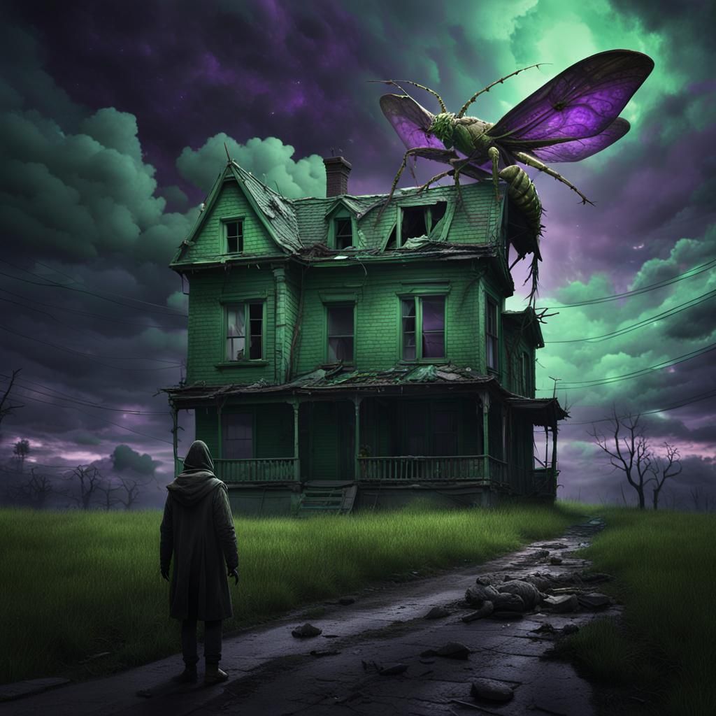 Desolate Plague Landscape with Giant Locust