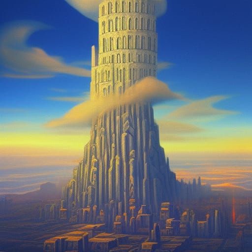 City in Endless Tower: Pop Art Digital Illustration