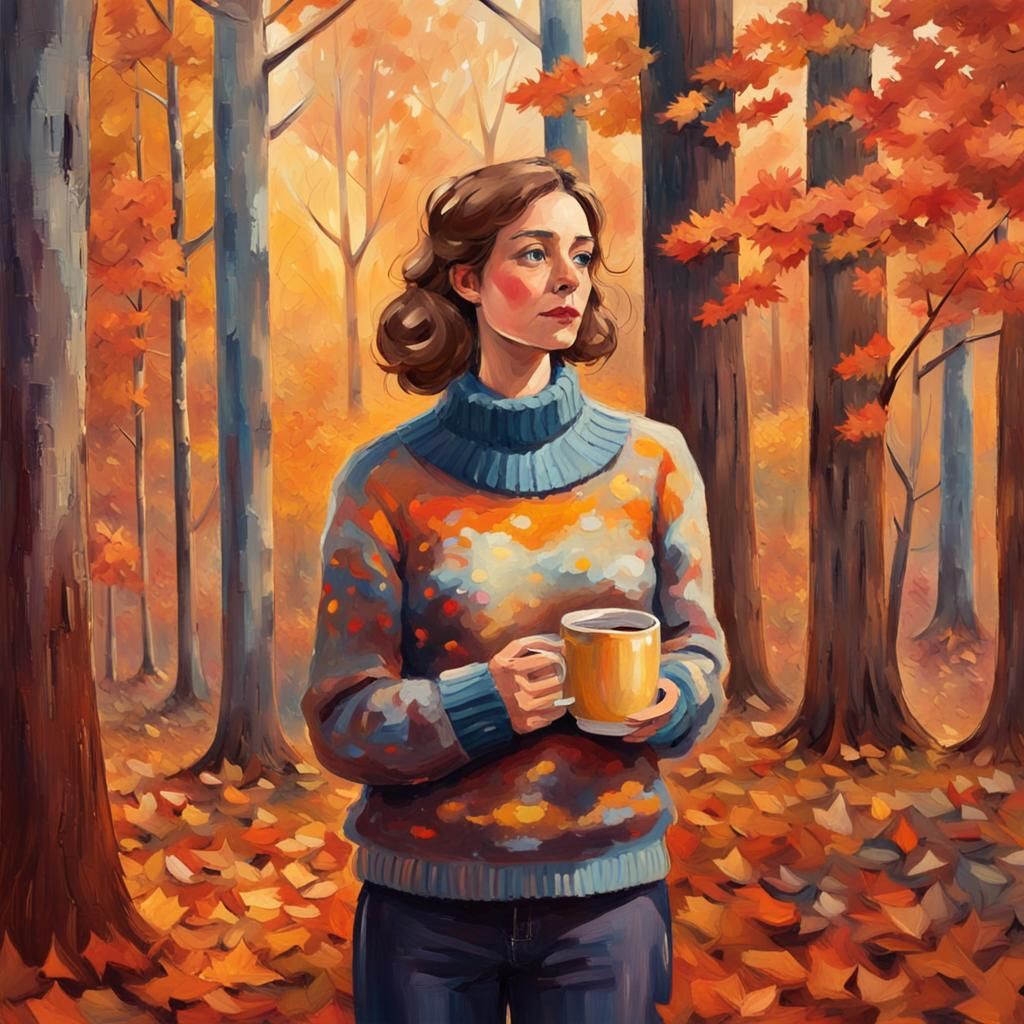 Autumn Forest Scene as Impressionist Gouache