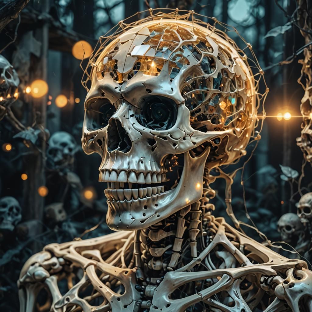 Surreal Cubist Skeleton Skull in Dreamscape