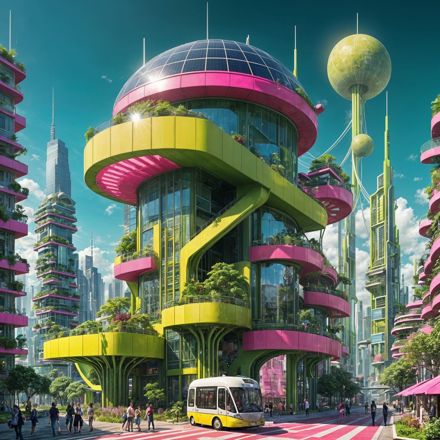 Solarpunk Cityscape in Vibrant Hues