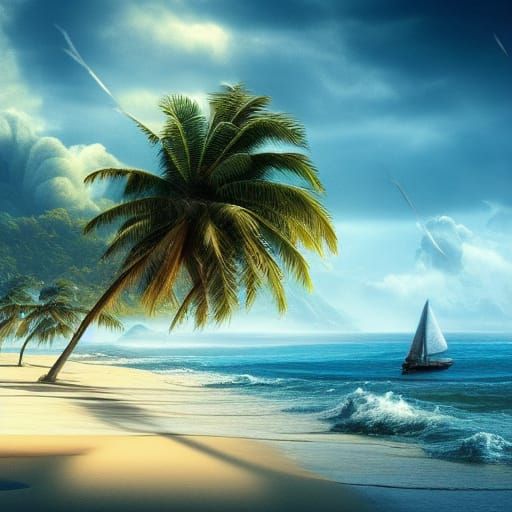 Serene Beach: Epic Digital Matte Painting