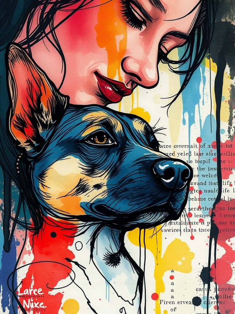 Woman and Dog in Fauvist Abstract Expressionism