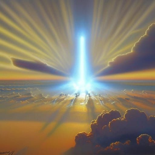 Alien Woman Illuminates Nuclear Weapon as Oil Painting