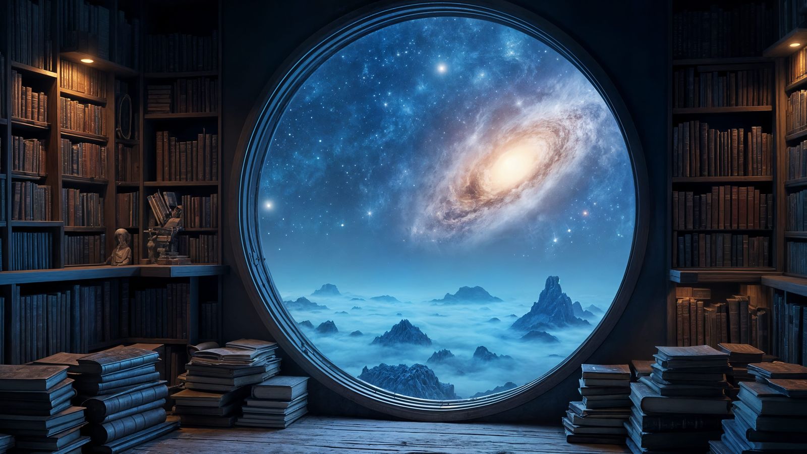 Cosmic Library of Wonders in Celestial Style