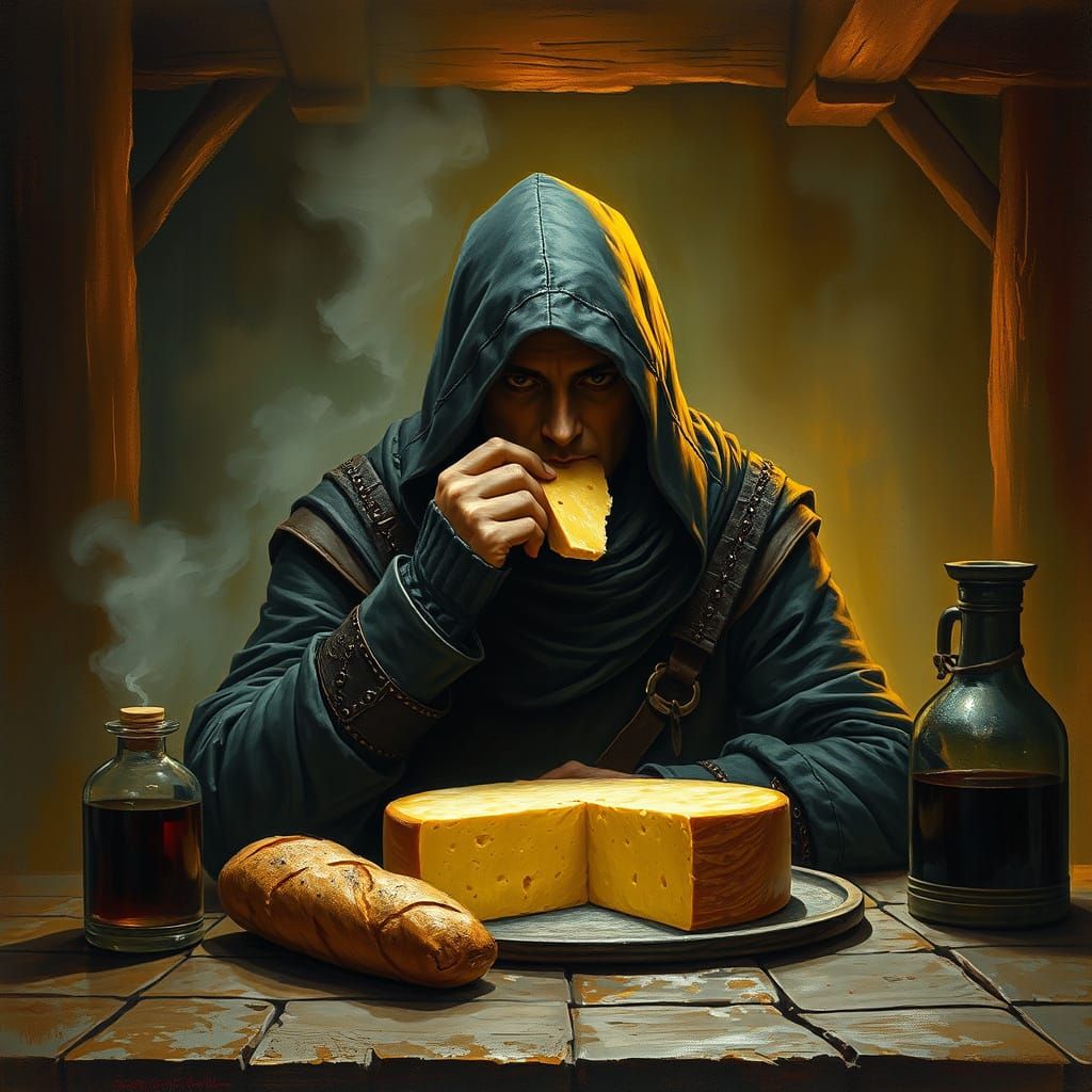 Gritty Assassin Enjoys Spoils of Victory in Smoky Tavern