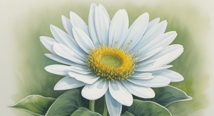 Detailed Botanical Illustration of a Daisy in Meadow